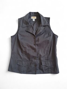 Vintage 90s Talbots Sleeveless Button-Front Black Vest Mininalist 10P